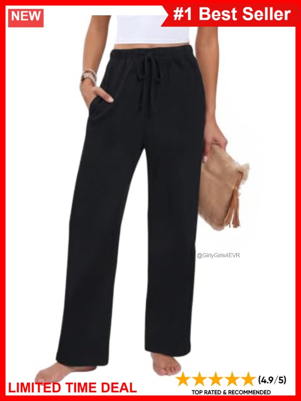 Wide Leg Pajama Pants Drawstring Lounge Sleep Bottoms with Pockets